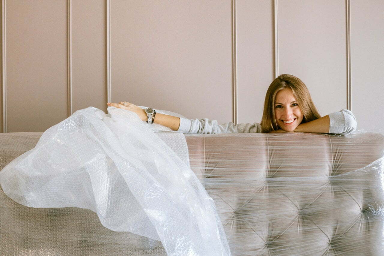 a woman lying in a bed